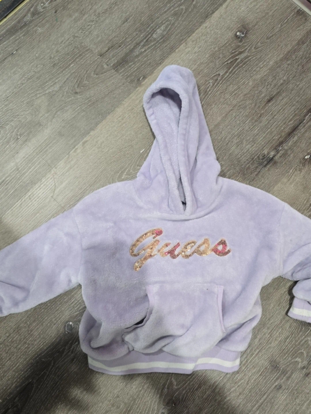 Guess Lavender Plush Hooded Sweatshirt with Sequin Logo